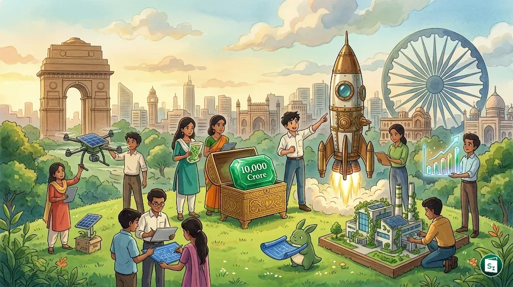 Digital representation of a fund of funds funneling capital into Indian startups and manufacturing units.